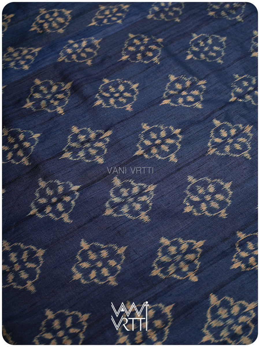 Ink Blue Nargis Ikat Handspun Tussar Silk Sari
