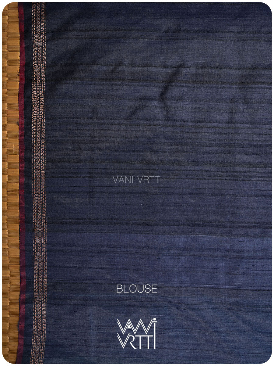 Ink Blue Nargis Ikat Handspun Tussar Silk Sari