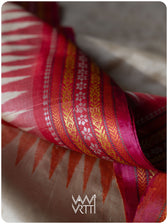 Off White Red Orange Ananta Handspun Tussar Silk Saree