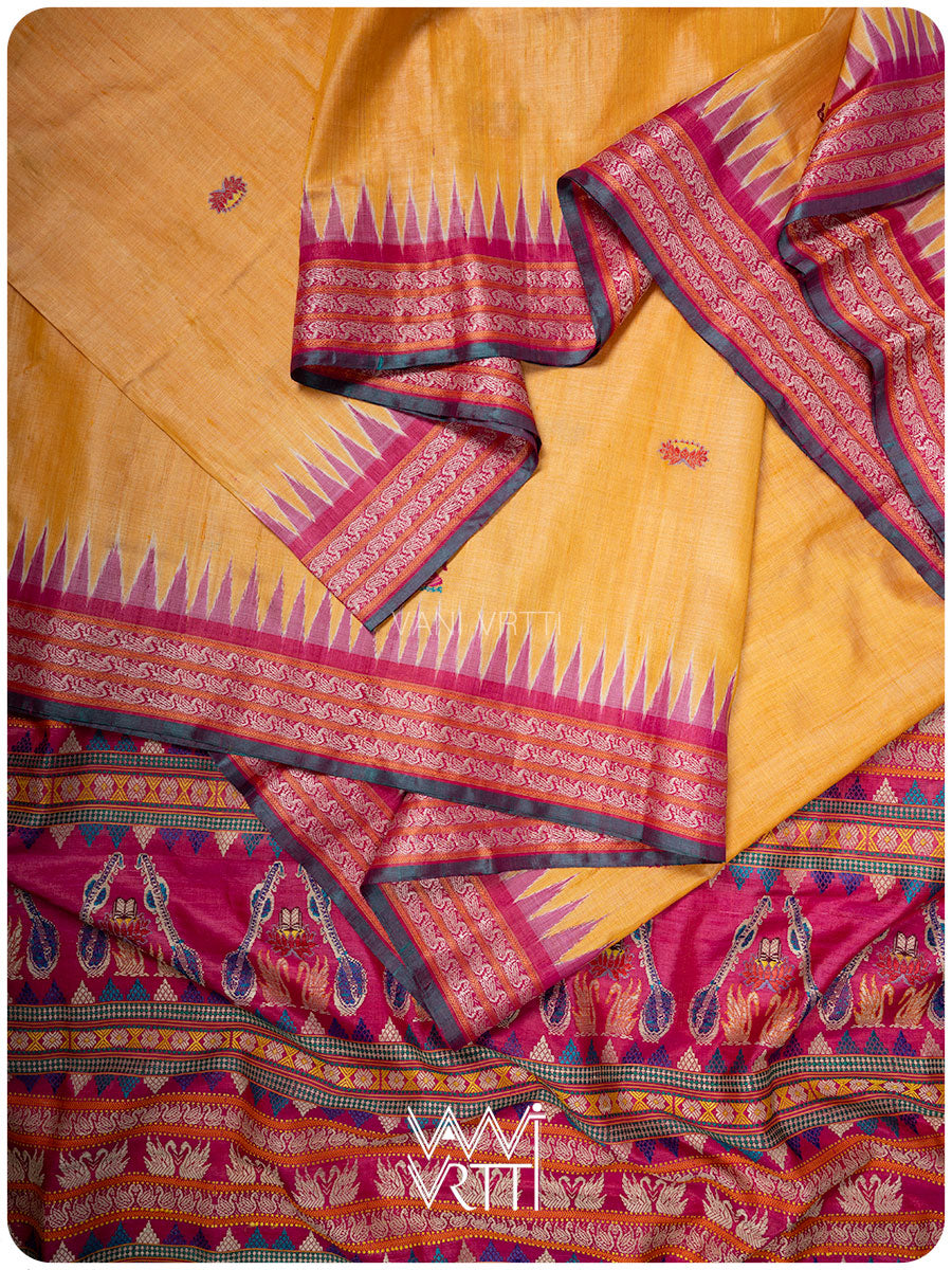 Chikoo Yellow Veena Pani Lata Master Weave Exclusive Handspun Tussar Silk Saree