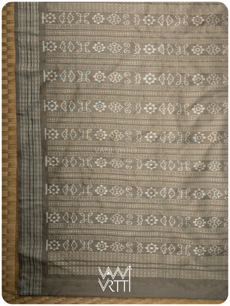 Grey Batak Butta Tea Leaf Natural Dyed Mulberry Silk Ikat Saree