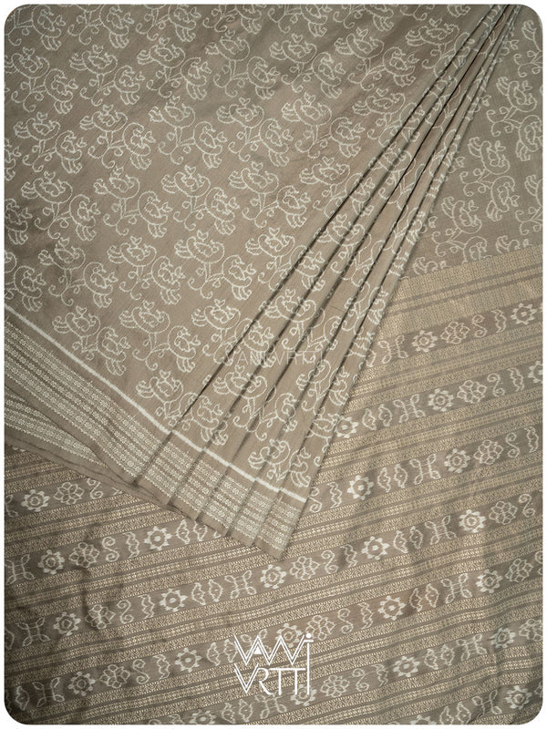 Grey Batak Butta Tea Leaf Natural Dyed Mulberry Silk Ikat Saree