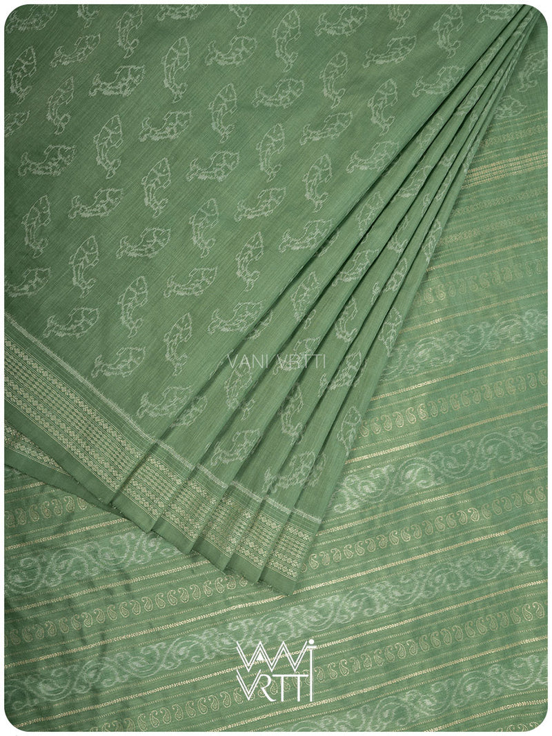 Elichi Green Matsya Mulberry Leaf Natural Dyed Mulberry Silk Ikat Saree