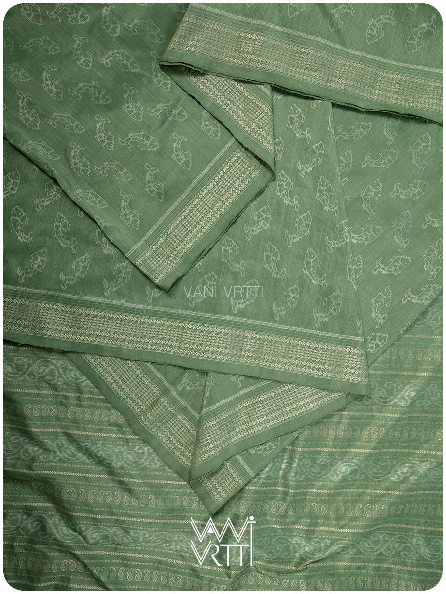 Elichi Green Matsya Mulberry Leaf Natural Dyed Mulberry Silk Ikat Saree