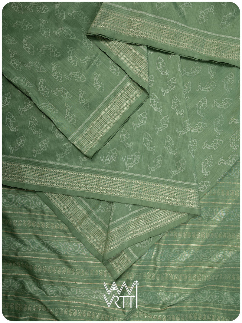 Elichi Green Matsya Mulberry Leaf Natural Dyed Mulberry Silk Ikat Saree