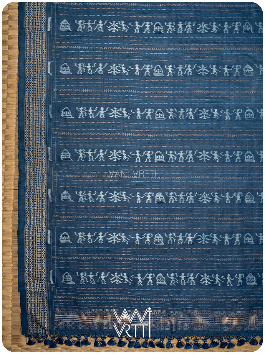 Indigo Matsya Rudraksh Natural Dyed Mulberry Silk Ikat Saree