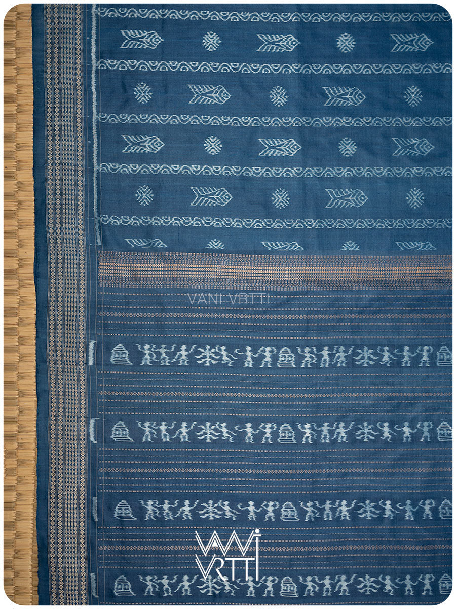 Indigo Matsya Rudraksh Natural Dyed Mulberry Silk Ikat Saree