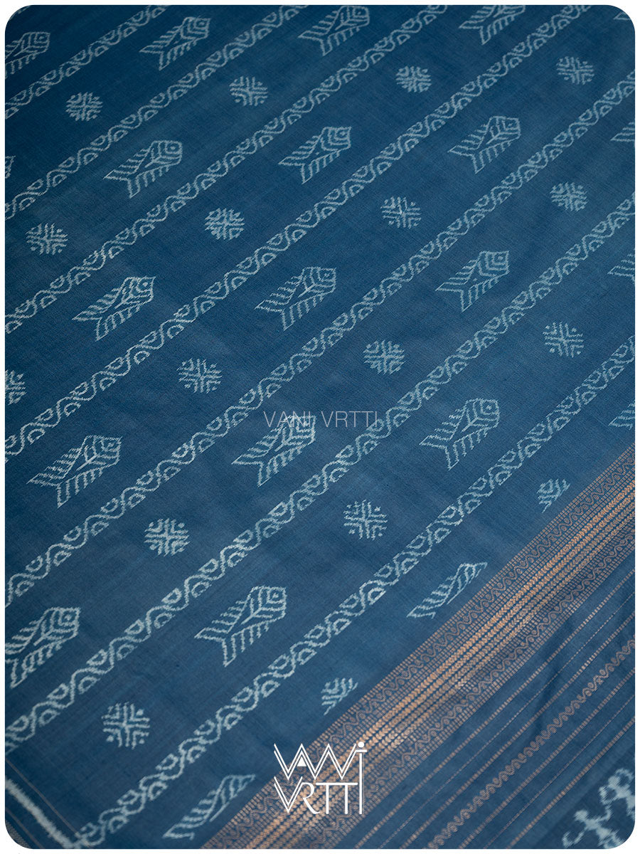 Indigo Matsya Rudraksh Natural Dyed Mulberry Silk Ikat Saree