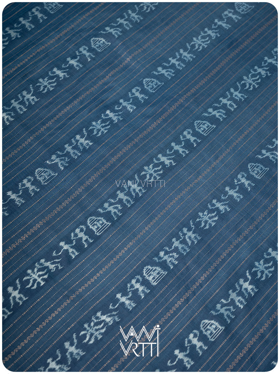 Indigo Matsya Rudraksh Natural Dyed Mulberry Silk Ikat Saree