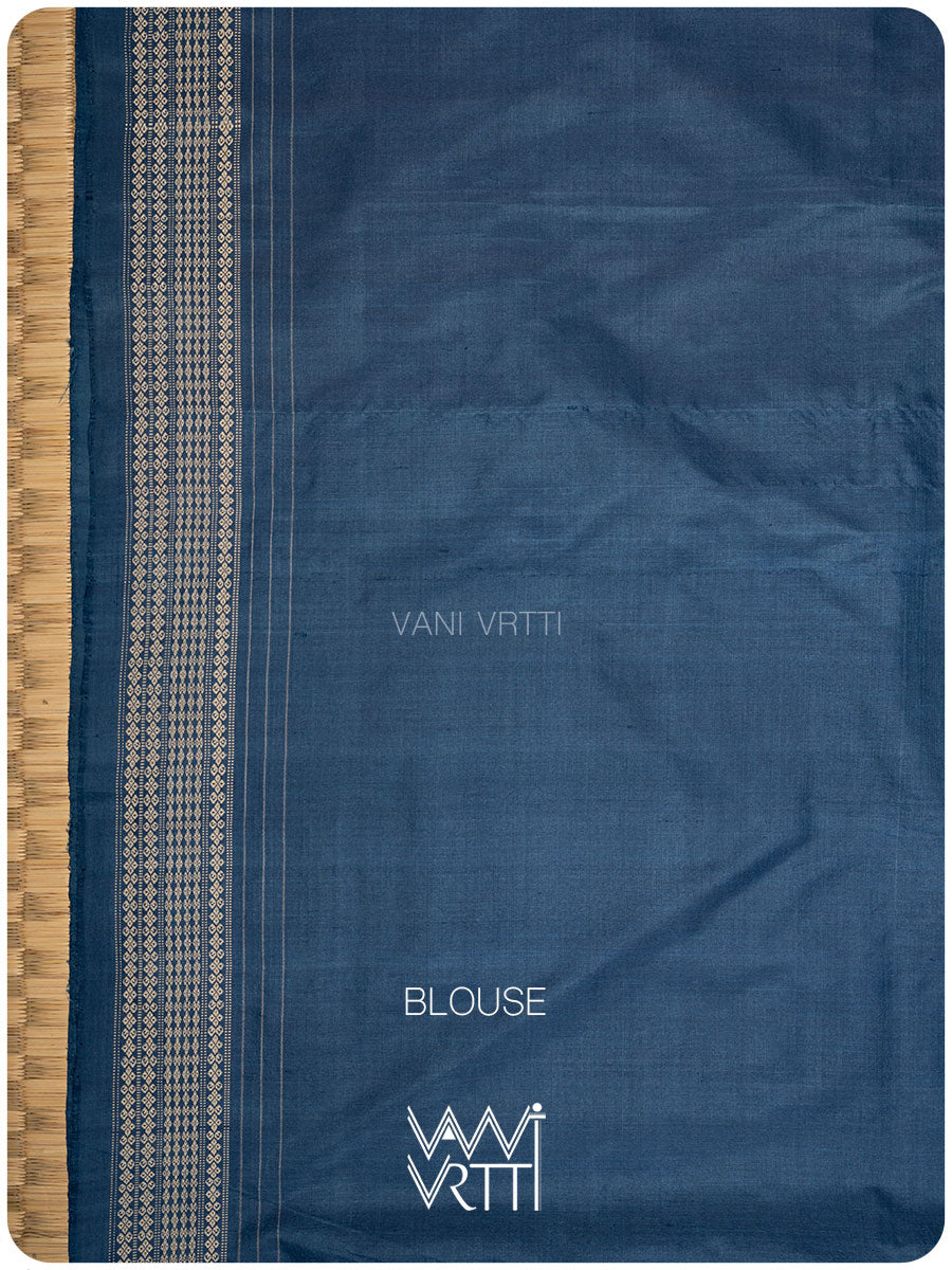 Indigo Matsya Rudraksh Natural Dyed Mulberry Silk Ikat Saree