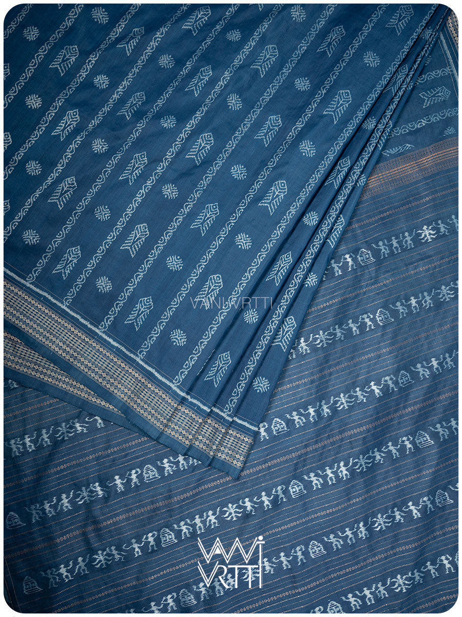 Indigo Matsya Rudraksh Natural Dyed Mulberry Silk Ikat Saree