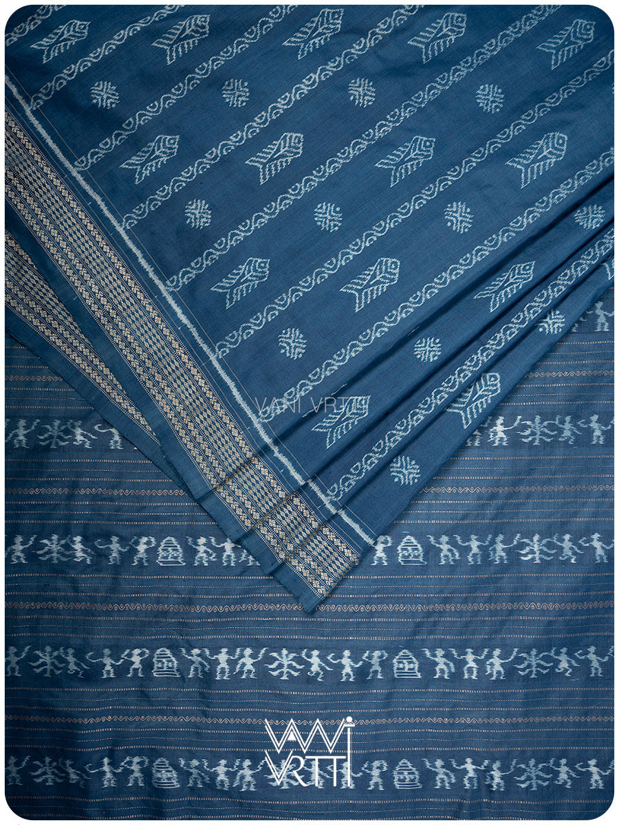 Indigo Matsya Rudraksh Natural Dyed Mulberry Silk Ikat Saree