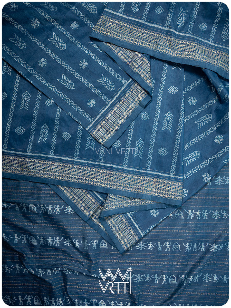 Indigo Matsya Rudraksh Natural Dyed Mulberry Silk Ikat Saree