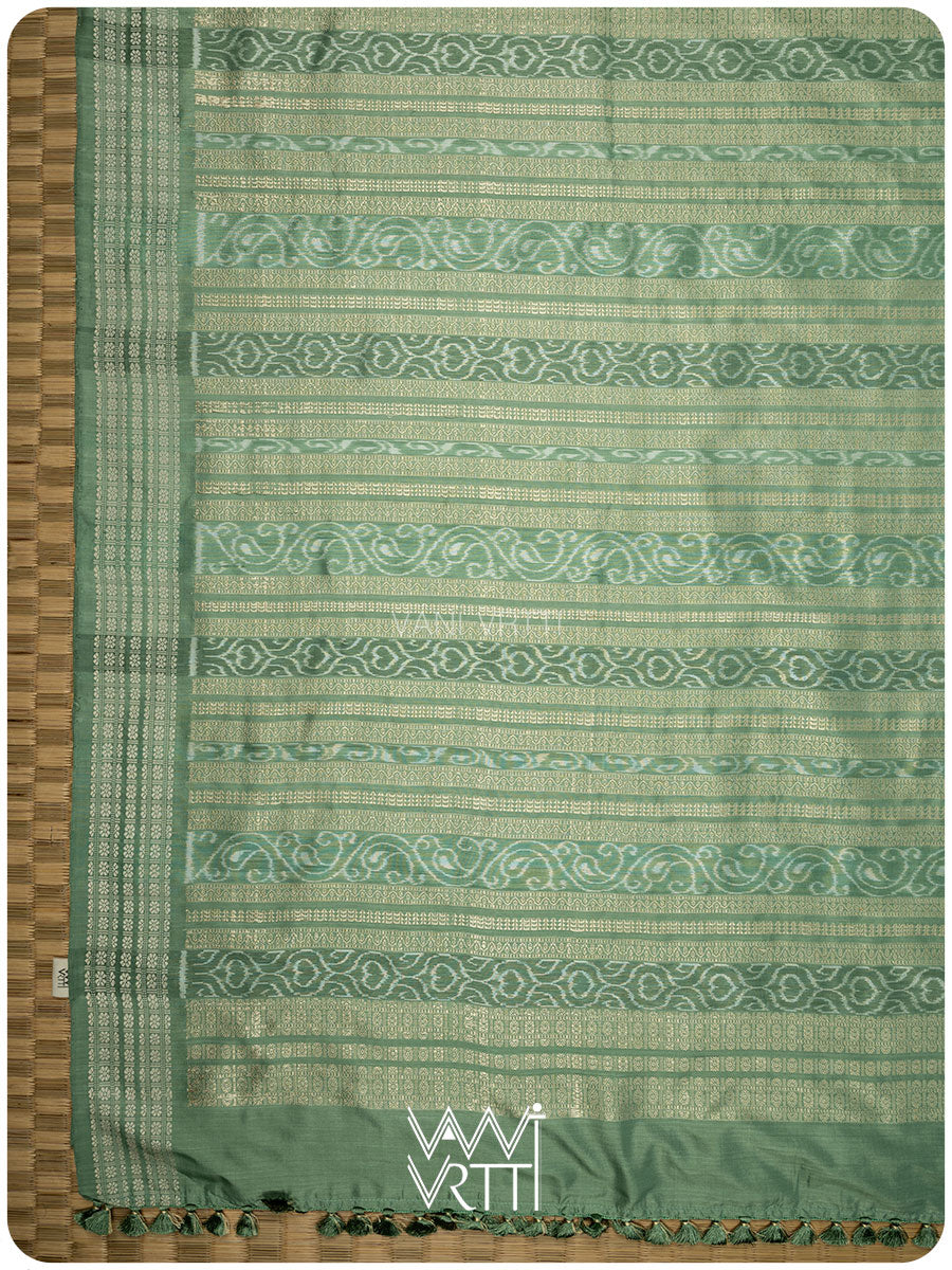 Elichi Green Daisy Mulberry Leaf Natural Dyed Mulberry Silk Ikat Saree