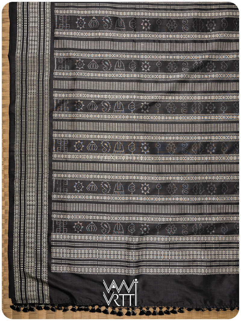 Black Palash Phool Iron Rust Natural Dyed Mulberry Silk Ikat Saree