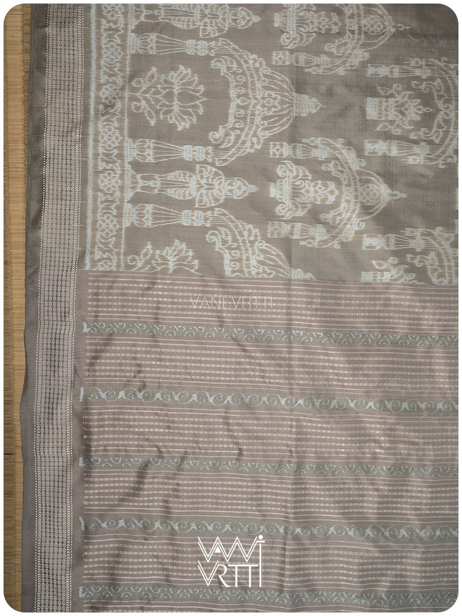 Grey Tulasi Chauda Tea Leaf Natural Dyed Mulberry Silk Ikat Saree