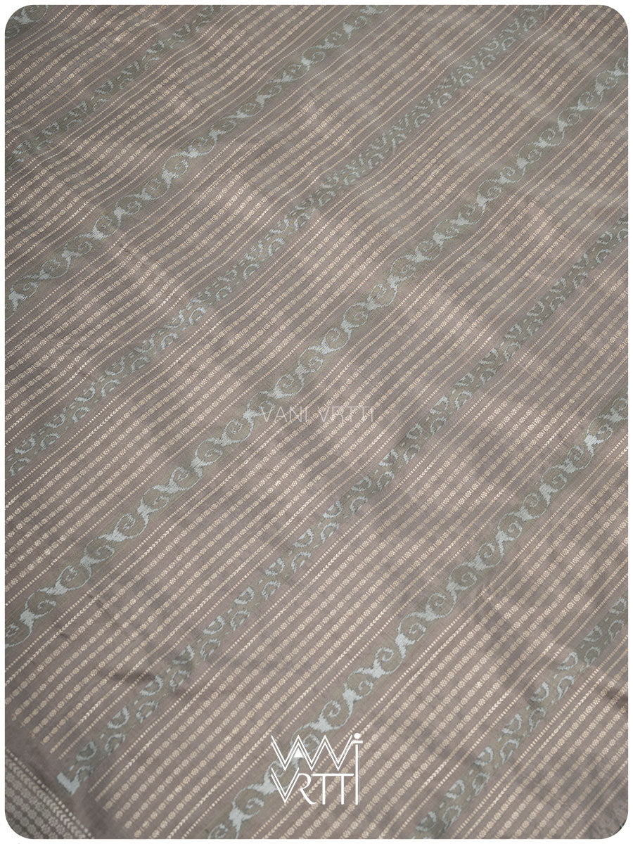 Grey Tulasi Chauda Tea Leaf Natural Dyed Mulberry Silk Ikat Saree