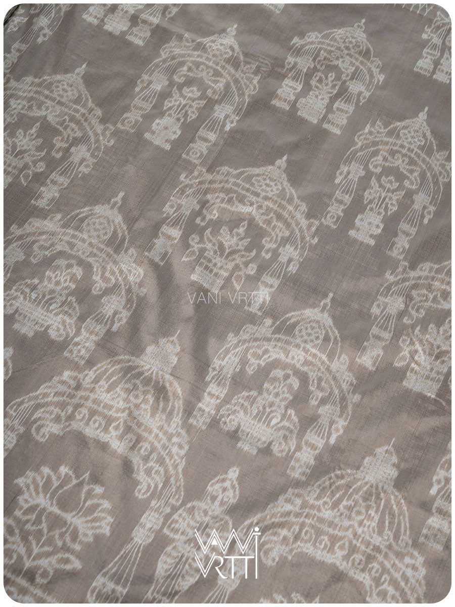 Grey Tulasi Chauda Tea Leaf Natural Dyed Mulberry Silk Ikat Saree