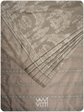 Grey Tulasi Chauda Tea Leaf Natural Dyed Mulberry Silk Ikat Saree