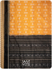 Haldi Black Matsya Rudraksh Natural Dyed Mulberry Silk Ikat Saree