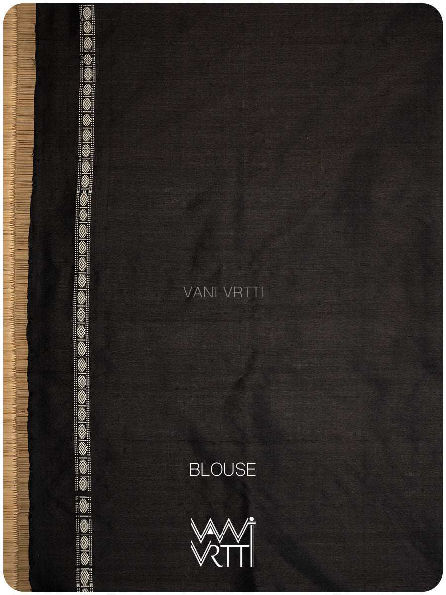 Haldi Black Matsya Rudraksh Natural Dyed Mulberry Silk Ikat Saree