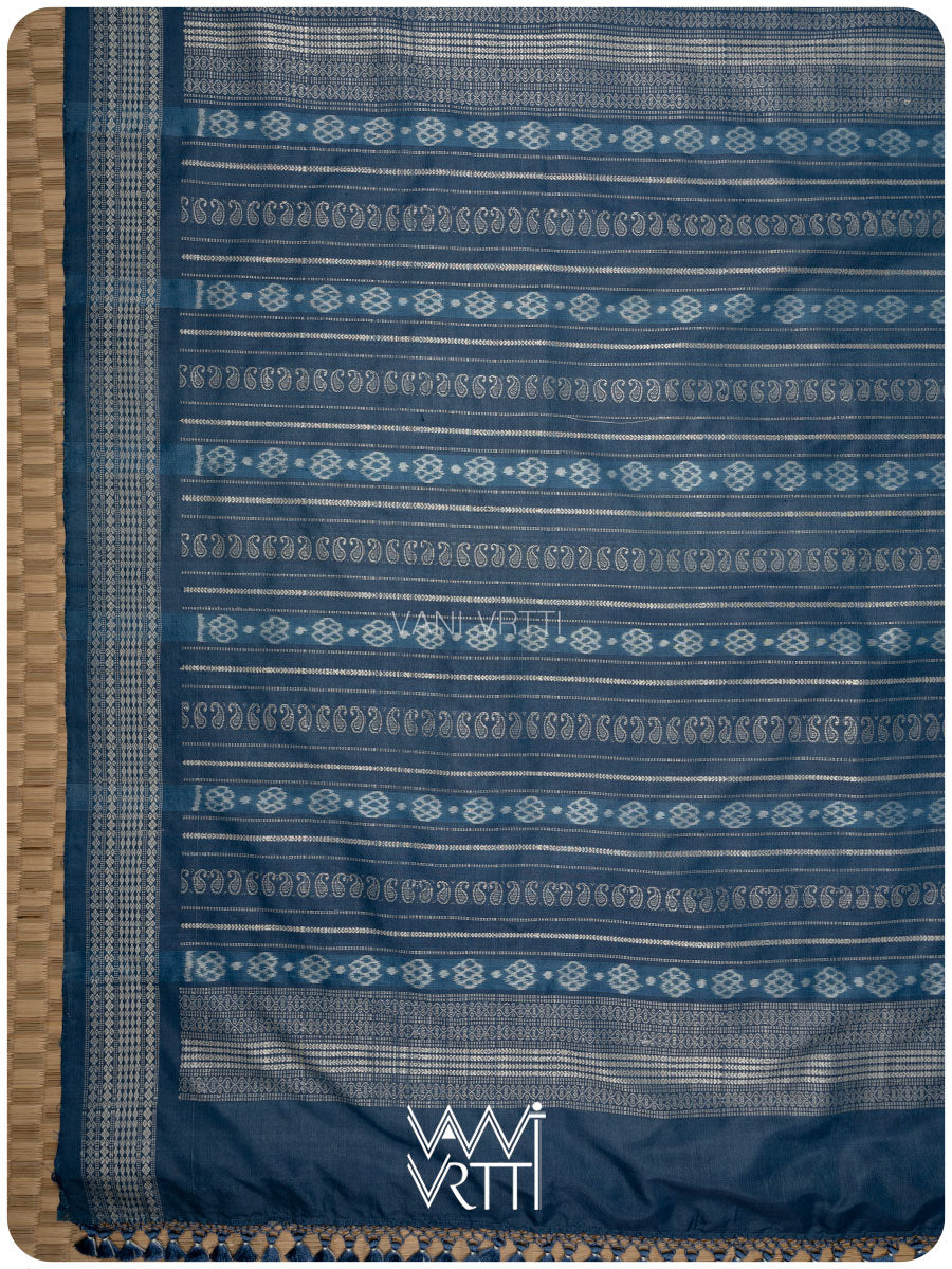 Indigo Barahamasi Phool Jaal Natural Dyed Mulberry Silk Ikat Saree