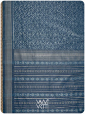 Indigo Barahamasi Phool Jaal Natural Dyed Mulberry Silk Ikat Saree
