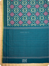 Deep Teal Blue Mastya Lily Cotton Ikat Saree