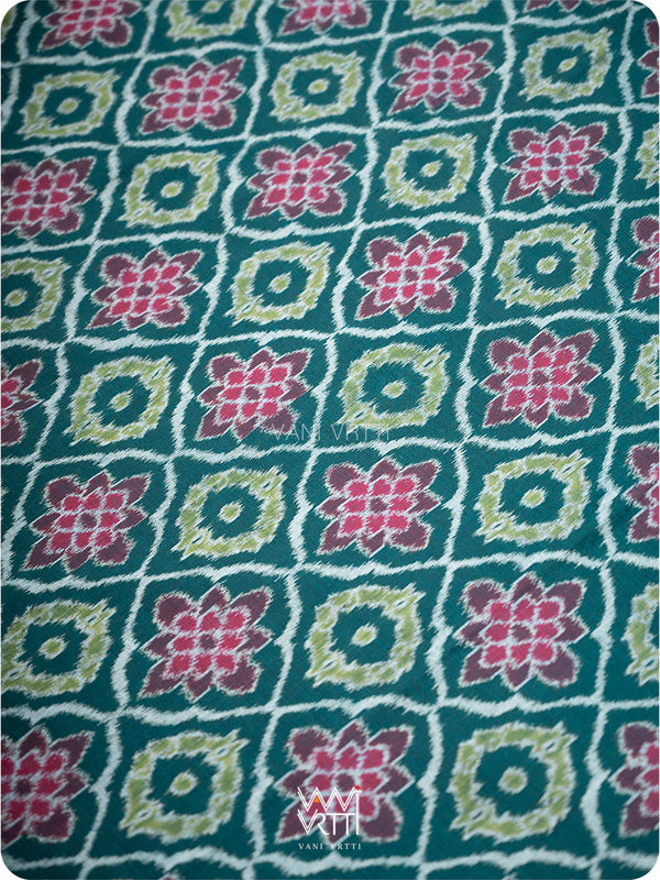 Deep Teal Blue Mastya Lily Cotton Ikat Saree