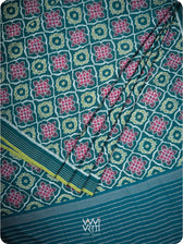 Deep Teal Blue Mastya Lily Cotton Ikat Saree
