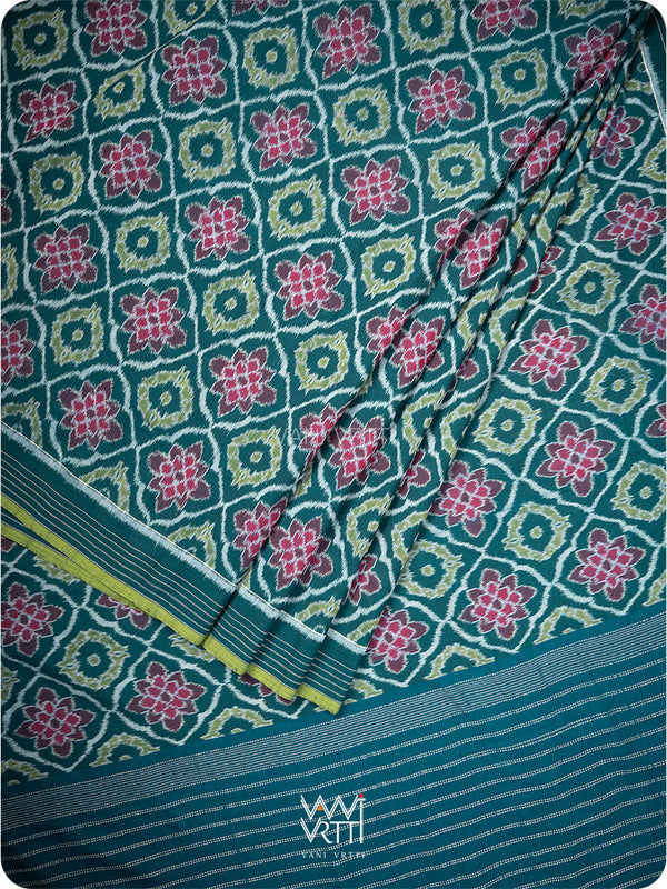 Deep Teal Blue Mastya Lily Cotton Ikat Saree