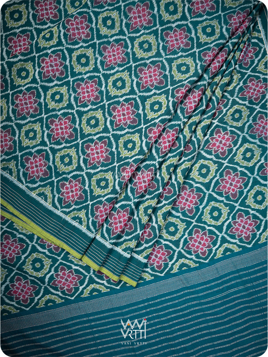 Deep Teal Blue Mastya Lily Cotton Ikat Saree