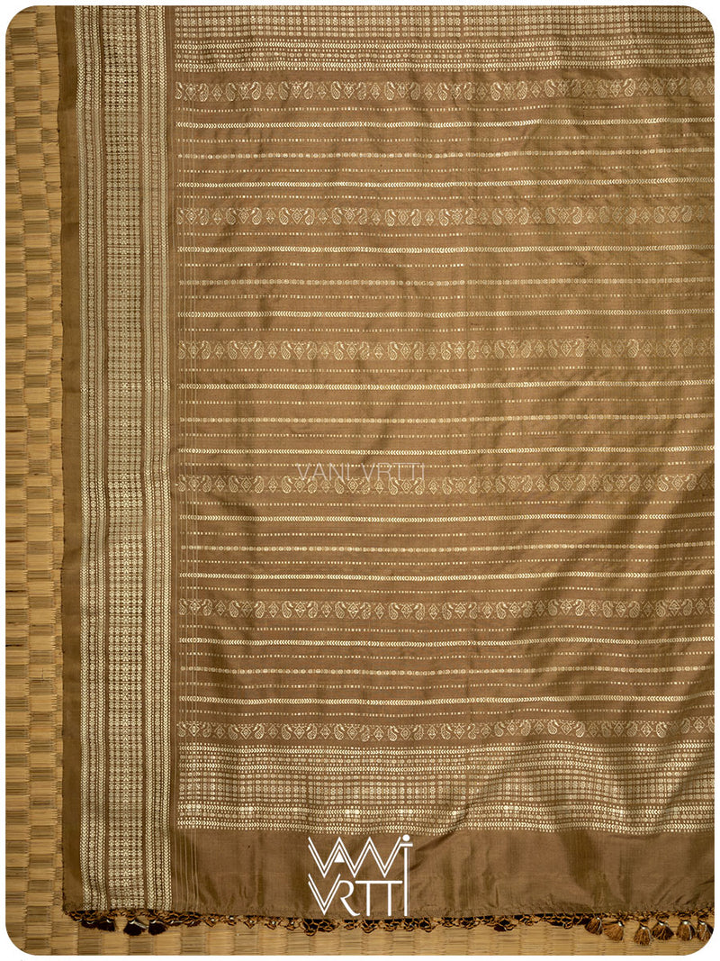 Khadi Brown Sankha Natural Dyed Mulberry Silk Ikat Saree