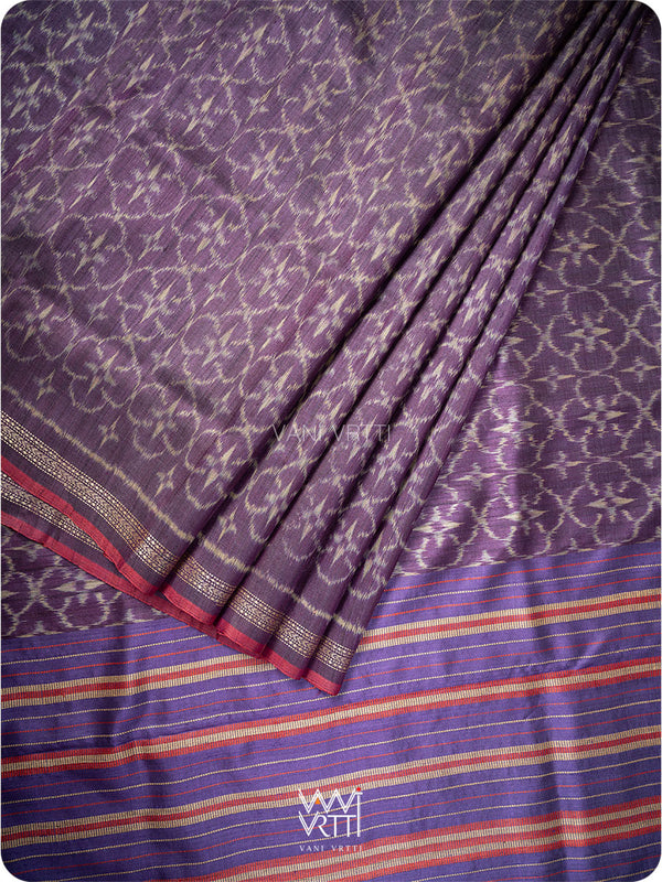 Purple Chrysanthemum Master Weave Designer Handspun Ikat Tussar Silk Sari