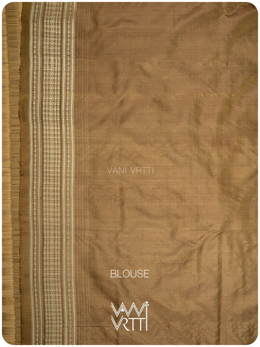 Khadi Brown Sankha Natural Dyed Mulberry Silk Ikat Saree