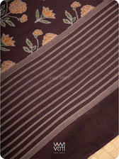 Deep Chocolate Brown Marigold Lily Cotton Ikat Saree