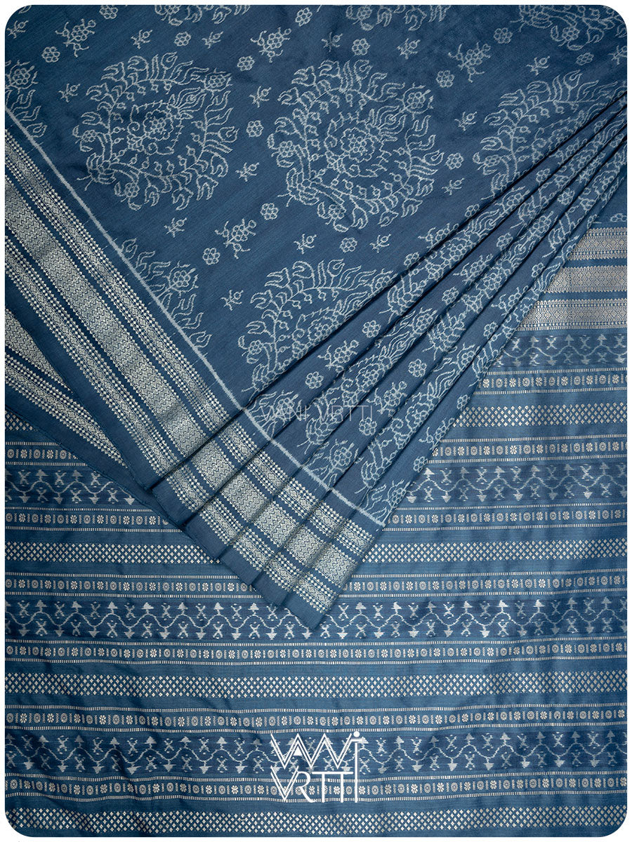 Indigo Padmaja Natural Dyed Mulberry Silk Ikat Saree