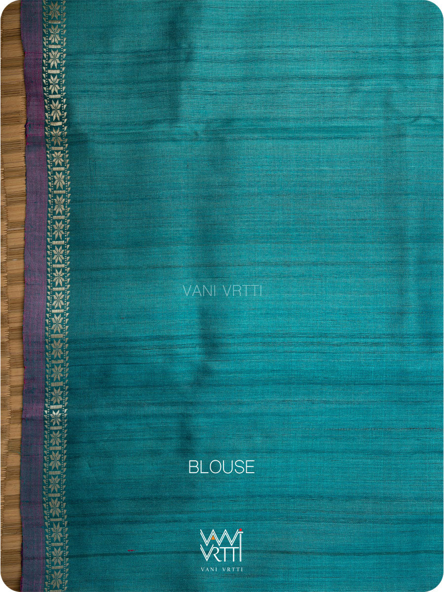 Royal Blue Peepal Ikat Handspun Tussar Silk Sari