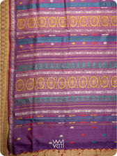 Pallu of handspun tussar silk saree with handwoven lotus flowers in multiple colors
