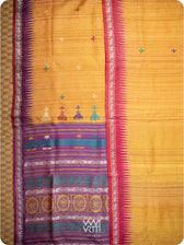 Ganga Jamuna border detail on mango yellow Konark saree in tussar silk