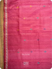 Pink Blouse piece in handspun tussar silk, matched to mango yellow Konark saree