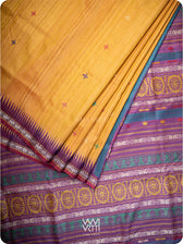 Mango yellow handspun tussar silk saree with Konark motifs and Airavata border