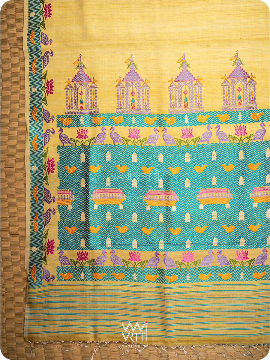 Yellow Chilika Master Weave Exclusive Handspun Tussar Silk Saree
