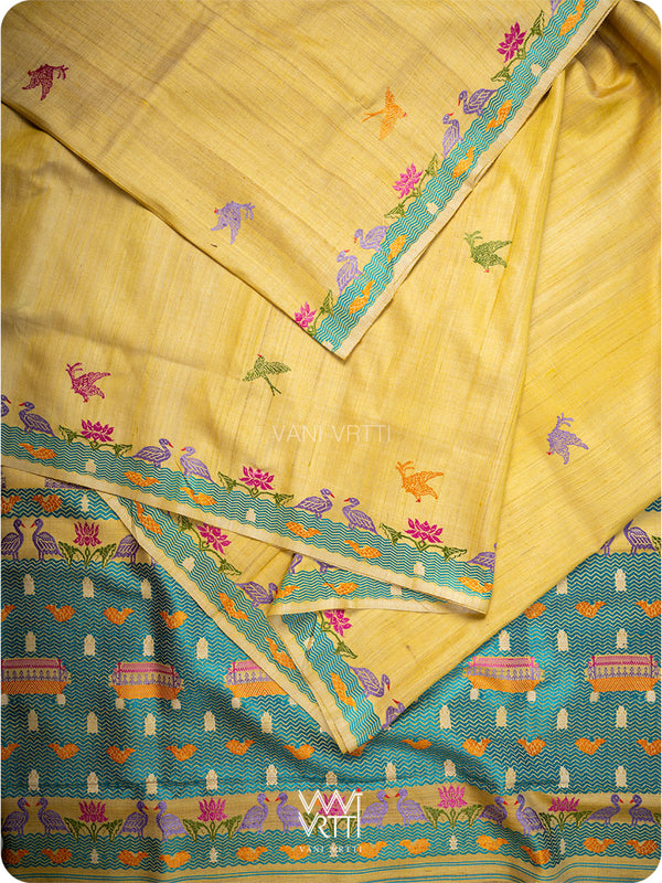Yellow Chilika Master Weave Exclusive Handspun Tussar Silk Saree