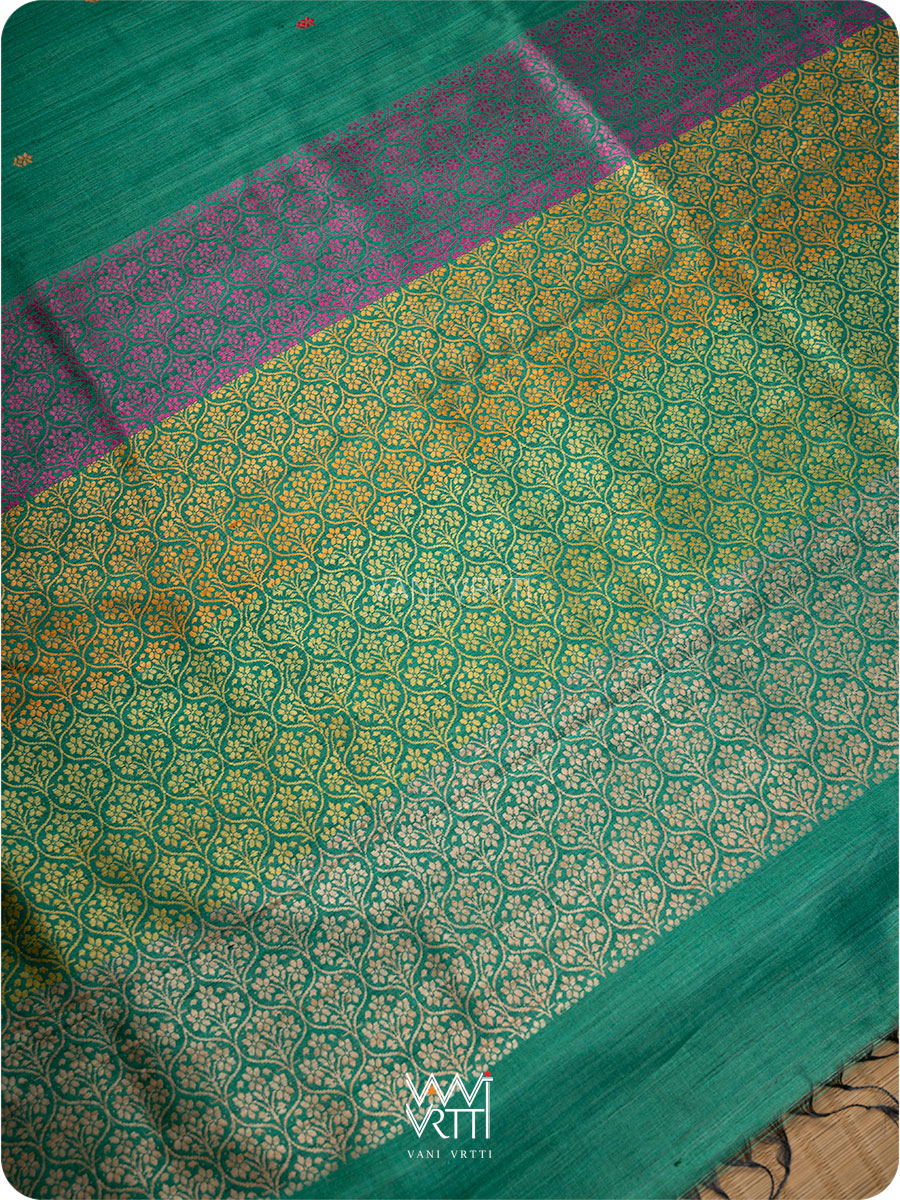 Emerald Green Parijat Jaal Handspun Tussar Silk Saree