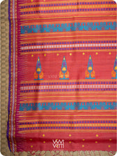Tomato Red Tree of Life Handspun Tussar Silk Saree