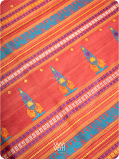 Tomato Red Tree of Life Handspun Tussar Silk Saree
