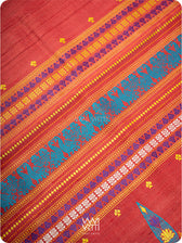 Tomato Red Tree of Life Handspun Tussar Silk Saree