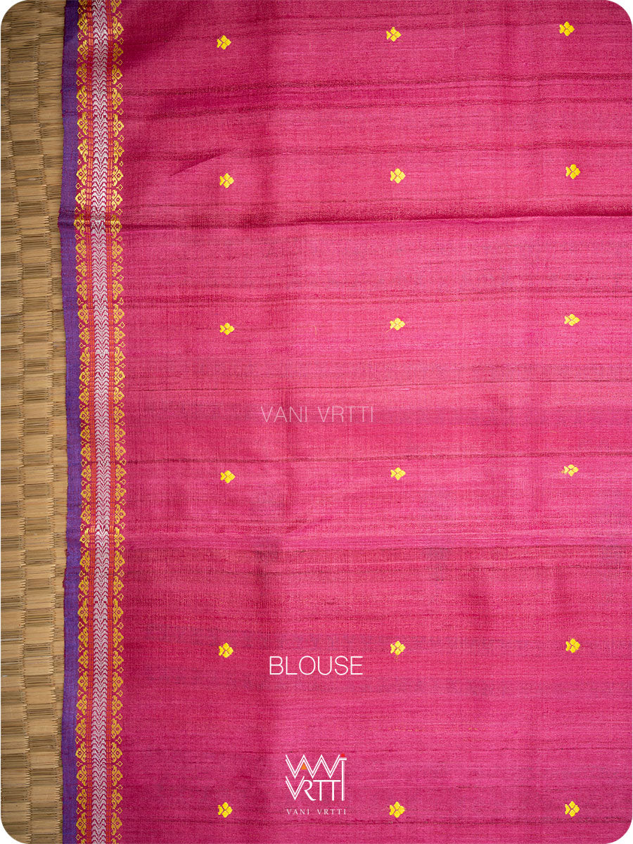 Tomato Red Tree of Life Handspun Tussar Silk Saree