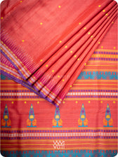 Tomato Red Tree of Life Handspun Tussar Silk Saree
